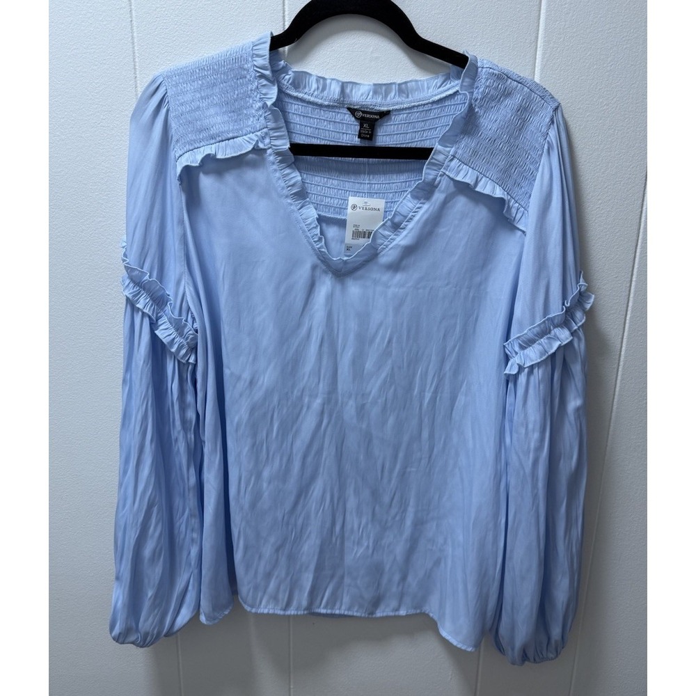 Versona Light Blue Blouse Womens XL - Romantic Ruffle Sleeve Top - NWT